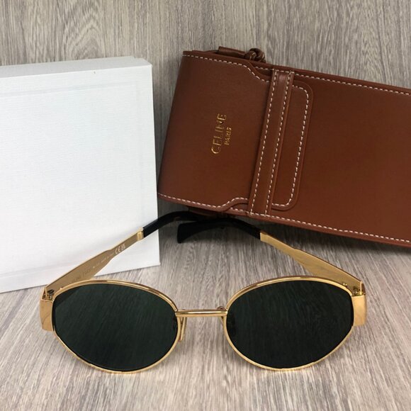 Celine Sunglasses Triomphe Gold Metal Oval - Picture 3 of 7